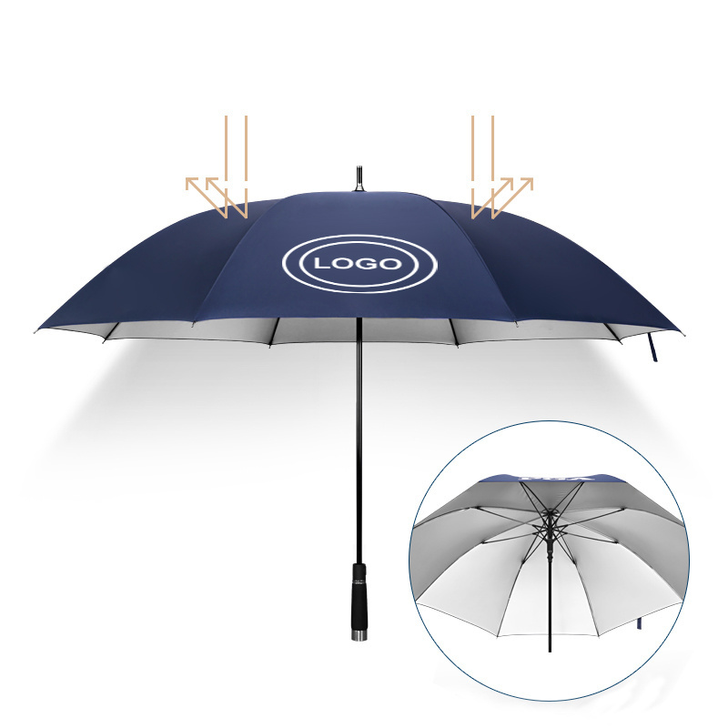 Customize Logo Printing High Density Pongee Waterproof Silver Coating Good UV Protection Super Light Automatic Golf Umbrella