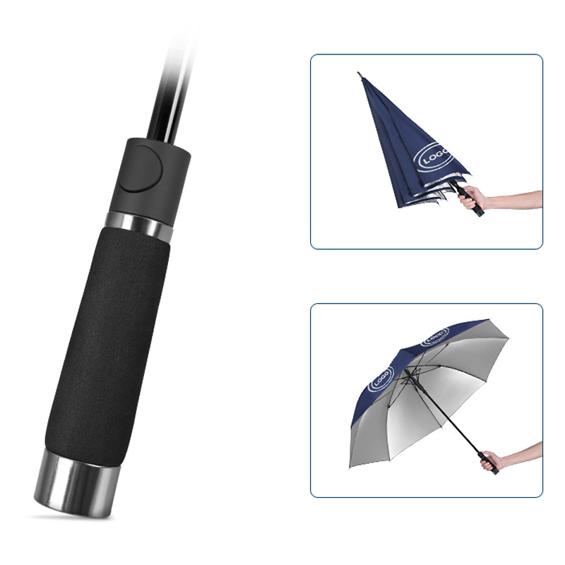 Customize Logo Printing High Density Pongee Waterproof Silver Coating Good UV Protection Super Light Automatic Golf Umbrella