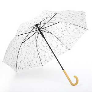 full color printing sun umbrella rain windproof gentlemen umbrella with wooden crook handle