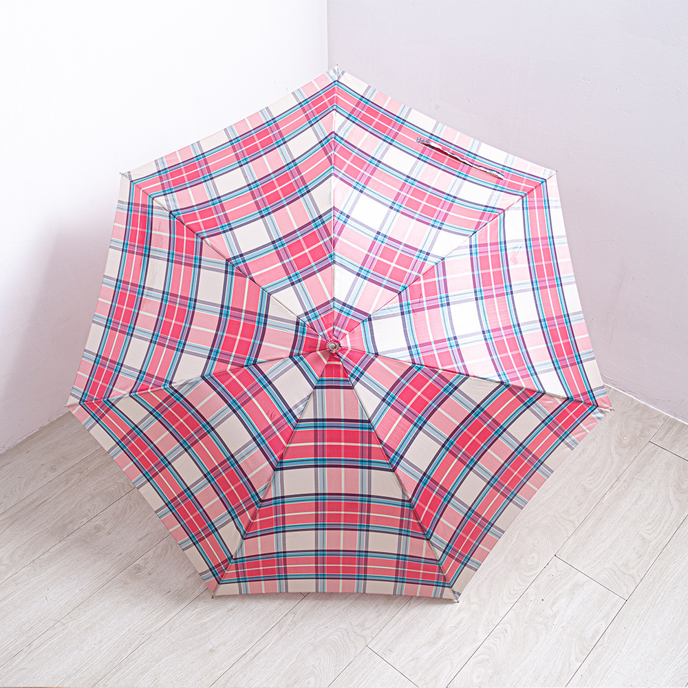 J handle classic custom full digital printing plaid pattern printing umbrella