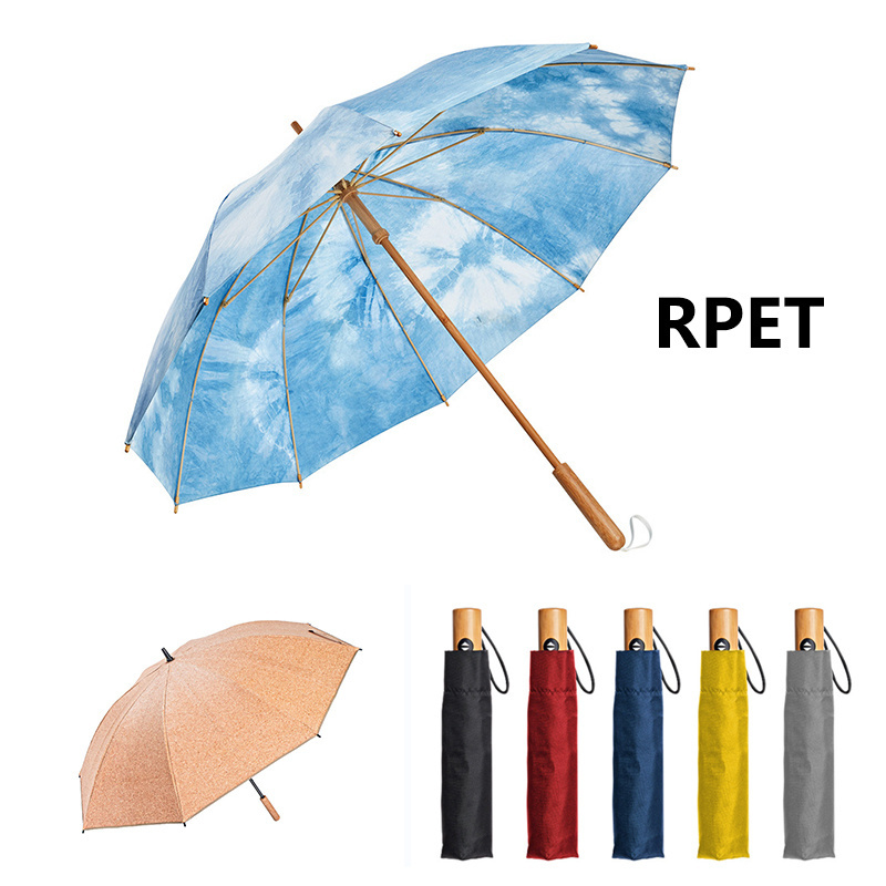 Colorful environmental protection custom logo print windproof fold umbrella eco-friendly material golf RPET recycled umbrella