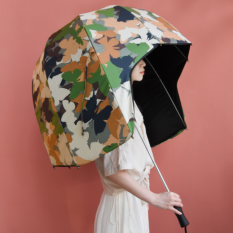 Full Digital Printing Strong Wind Resistance Manual Open  8 Ribs Creative Helmet Straight Umbrella