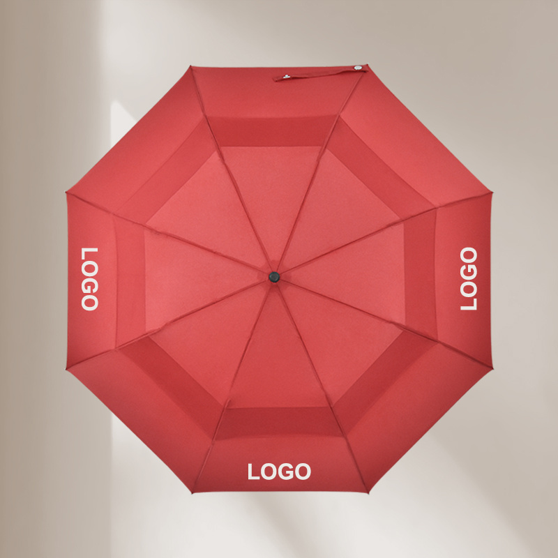 Double layer promotional windproof semi-automatic compact parapluie windproof paraguas sombrillas custom logo 2 fold umbrella