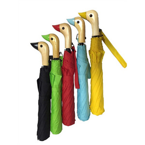 Unique products to sell fashion folding wooden duck handle umbrella