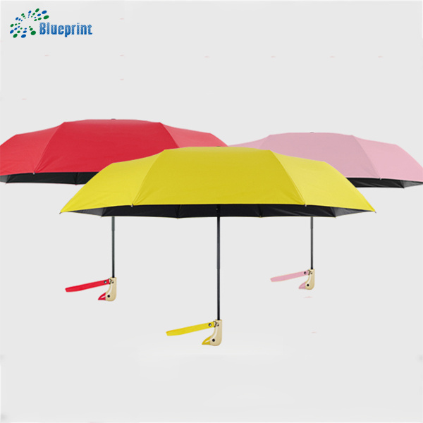 Cheap duck head woodlen handle 3 foldable umbrella for sale