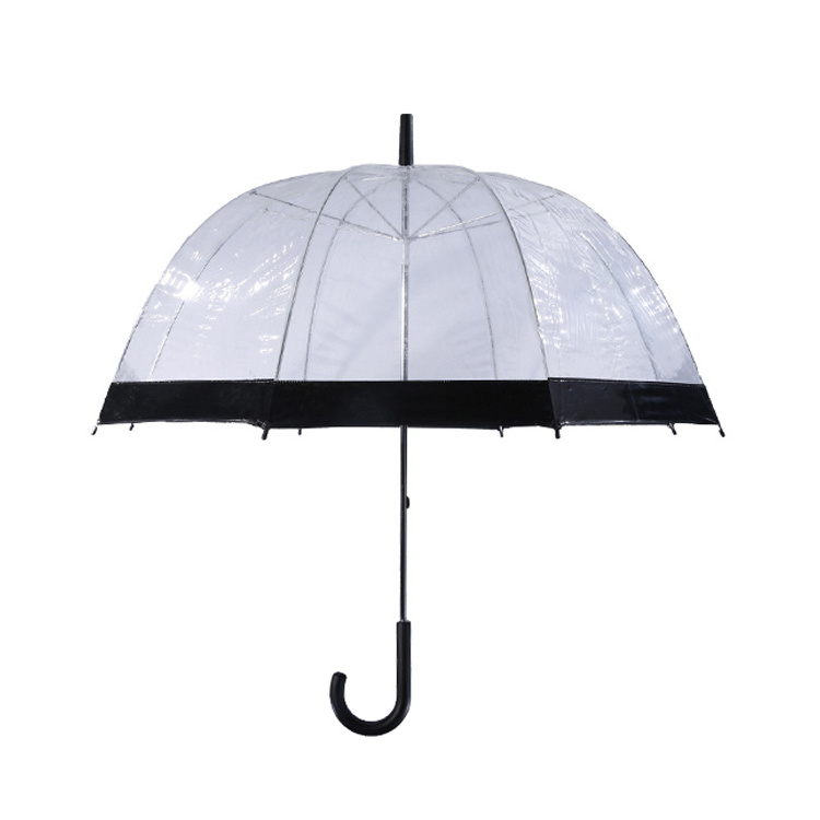 dome shaped umbrella clear PVC black handle manual open for lady promotional