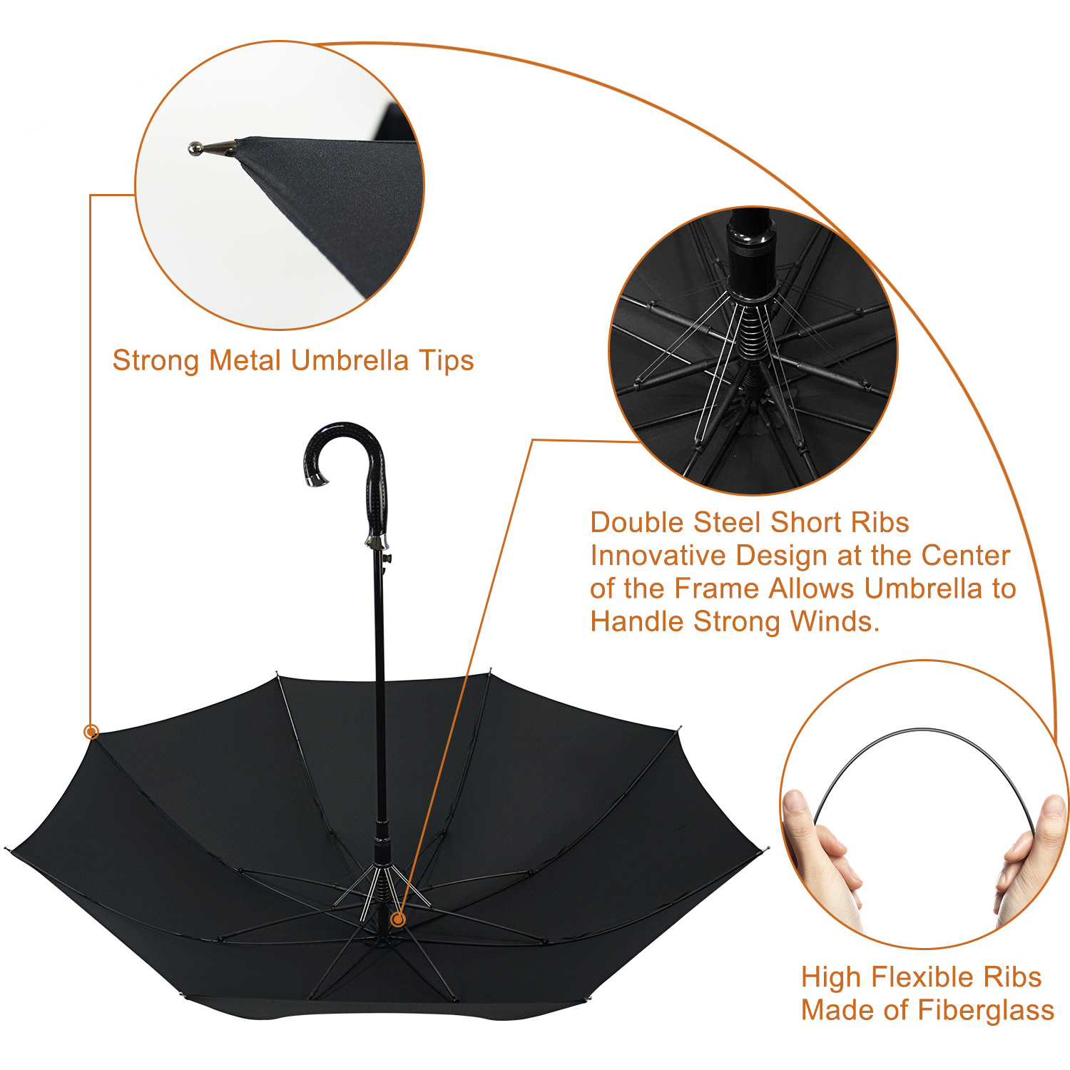 Elegant automatic open classical extra large sturdy J-handle stick umbrella