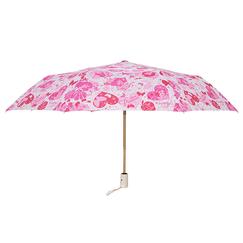 Pink Flower Full Print Auto Open 3 Folding Mini Umbrella for Women Gift