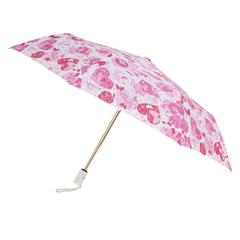 Pink Flower Full Print Auto Open 3 Folding Mini Umbrella for Women Gift