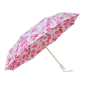 Pink Flower Full Print Auto Open 3 Folding Mini Umbrella for Women Gift