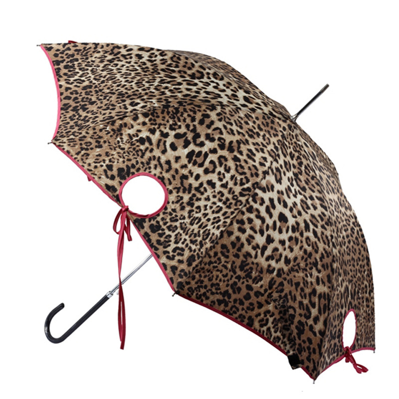 Animal Print Straight Classic Gift Umbrella with Holes Design for Women