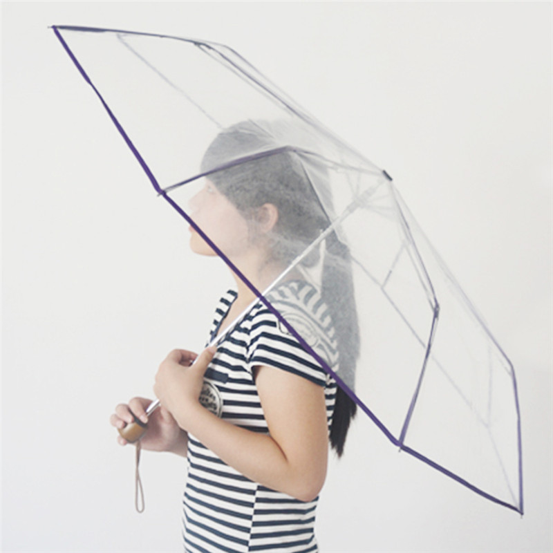 21 Inches radius folding clear plastic umbrella transparent clear