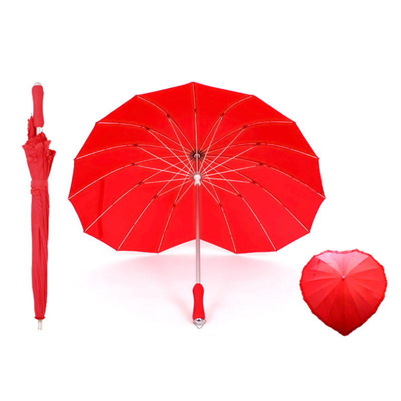 High quality red unique heart shaped wedding gift umbrella