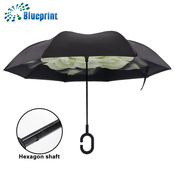 magicbrella c handle heat transfer logo reversible umbrella inverted