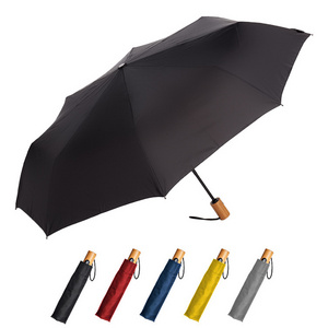 42" Auto Open Close Folding Eco Friendly Recycled RPET Folding Umbrella with Bamboo Handle