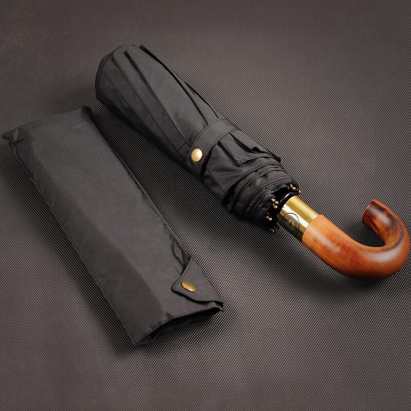 Gentleman Retro Automatic Umbrella Wooden Curved Handle 25 Inch 10 Ribs Automatic Business Folding Umbrella