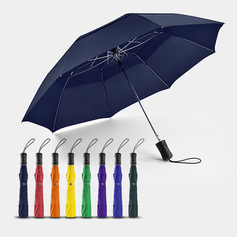 Double layer promotional windproof semi-automatic compact parapluie windproof paraguas sombrillas custom logo 2 fold umbrella