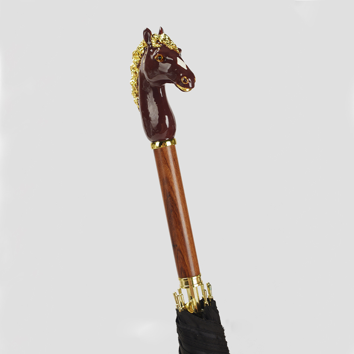 New Design Animal Umbrella Handle Custom Rain Umbrella 27 Inch Enameled Gold-plated Red Hare Horse Handle  Umbrella