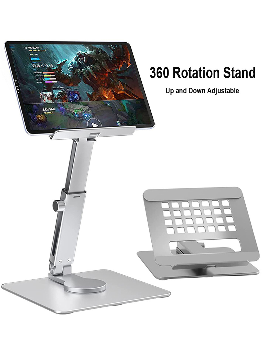 360 Rotating Base Folding iPad Desk Stand Adjustable Aluminum Tablet Stand for iPad Kindle E-Reader Fire and mobile phones