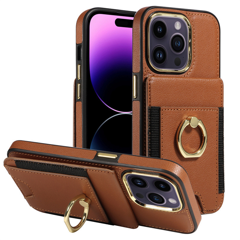 PU Leather Wallet Case Flip Card Slot With Finger Ring Multifunctional Leather Case For iPhone 11 12 13 14 15 Pro Max Plus