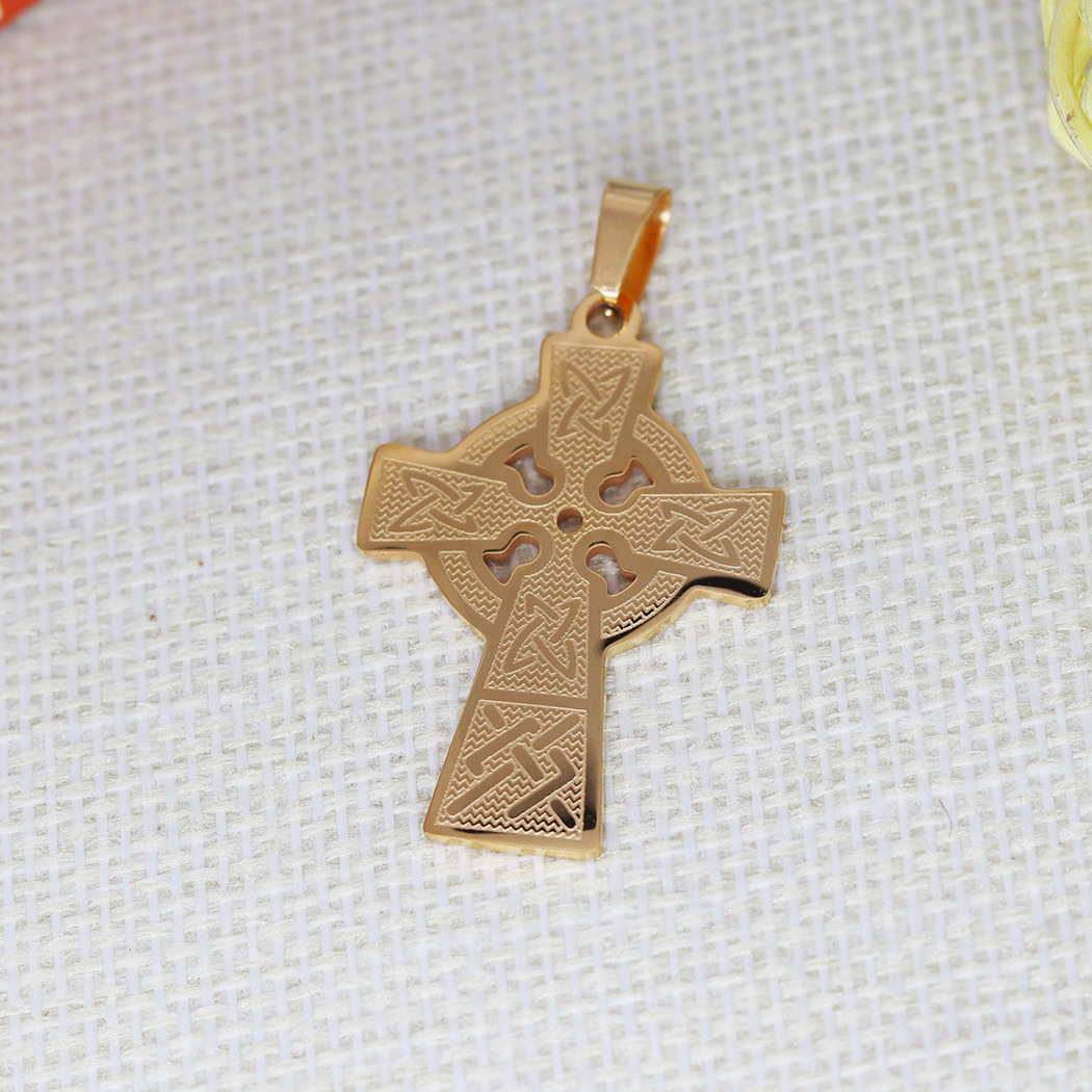 custom engrave Celtic cross DIY religion accessories laser gold plated cross pendant of necklace wholesale  jewelry charms