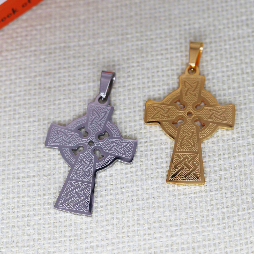 custom engrave Celtic cross DIY religion accessories laser gold plated cross pendant of necklace wholesale  jewelry charms