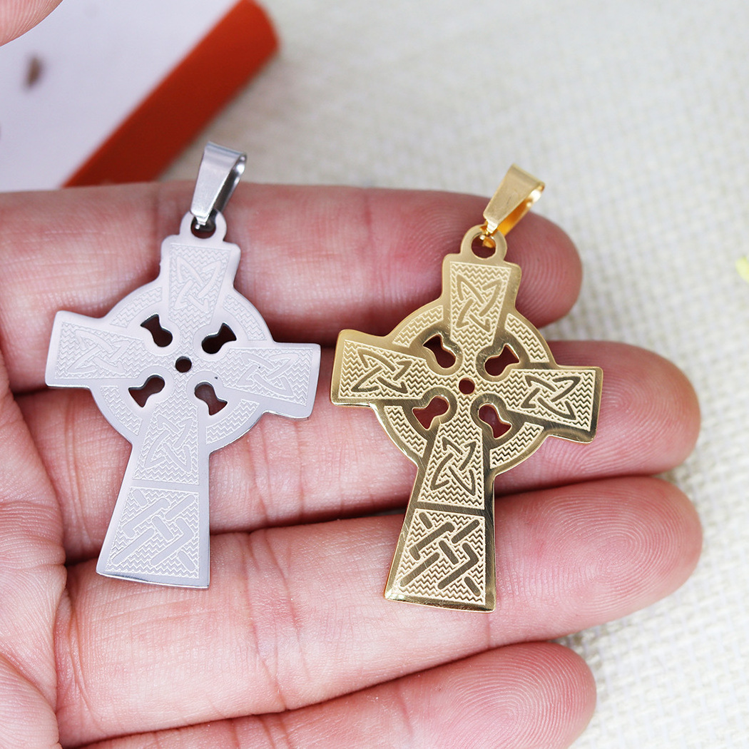 custom engrave Celtic cross DIY religion accessories laser gold plated cross pendant of necklace wholesale  jewelry charms