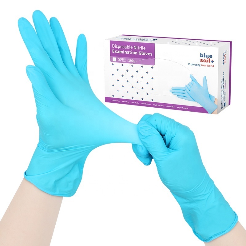 Medical Protective Nitrile Protective Hand Gloves Lab Examination Lake Blue Disposable Powder Free Nitrile Gloves for Hospital