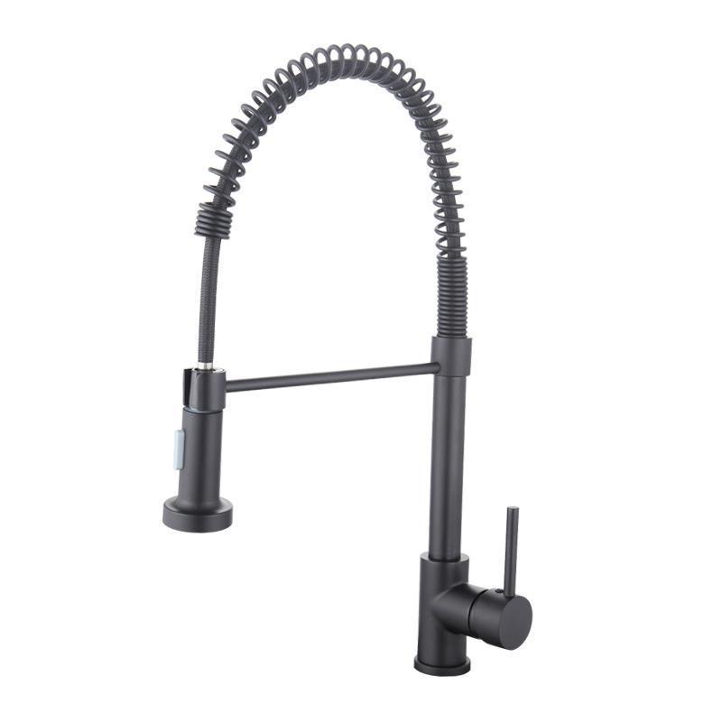 Black Brass Pull Out Flexible Kitchen Faucet Deck Mounted Mixer Tap 360 Degree Rotation Kitchen Faucets