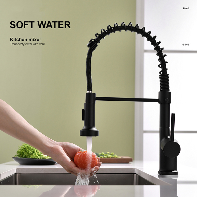 Black Brass Pull Out Flexible Kitchen Faucet Deck Mounted Mixer Tap 360 Degree Rotation Kitchen Faucets