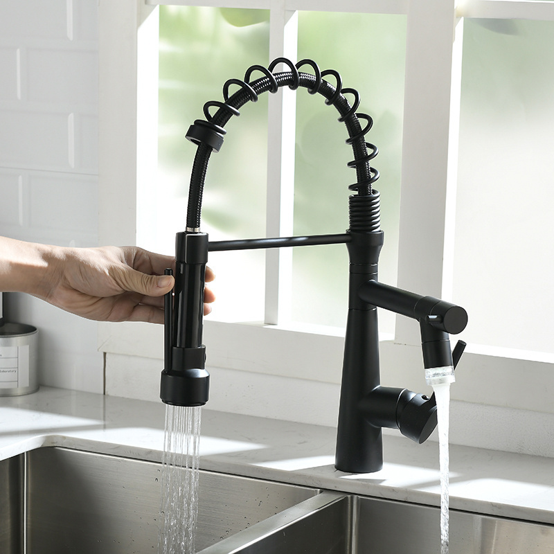 matt black polished chrome pull out water tap hot and cold  pure filter mixer faucets with pull down flexible kitchen faucet