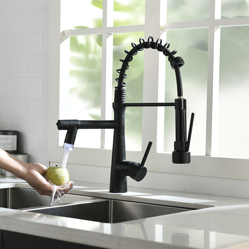 matt black polished chrome pull out water tap hot and cold  pure filter mixer faucets with pull down flexible kitchen faucet