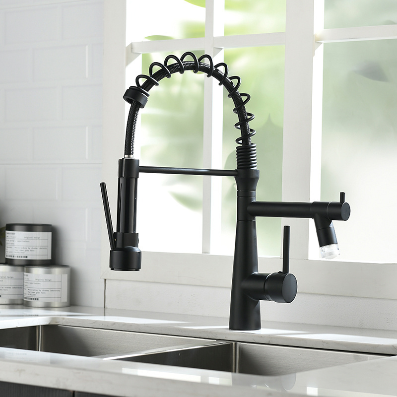 matt black polished chrome pull out water tap hot and cold  pure filter mixer faucets with pull down flexible kitchen faucet