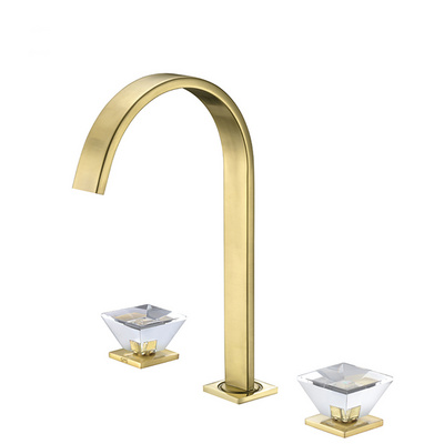 Luxury Gold Crystal Handle Basin Taps Sink Bathroom Solid Brass Health Mixer Bridge Hot and Cold Waterfall Kitchen Faucet