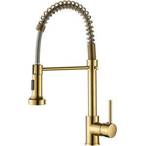 Gold Sprayer commercial Single Handle Golbeach Contemporary Kitchen Sink Pull Down Brass Kitchen Faucet