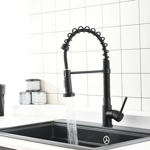 Commercial  Black Brass Single Handle Single Lever Pull Down Sprayer Spring Kitchen Sink Faucet