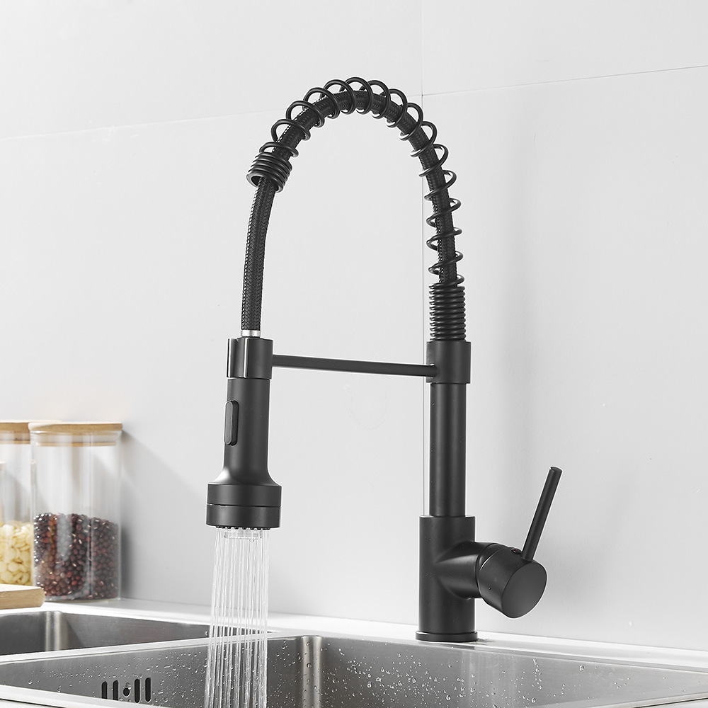 Fapully Modern Black Sink Faucet With Led Pull Down Spout Brass Kitchen Faucet With Pull Down Sprayer