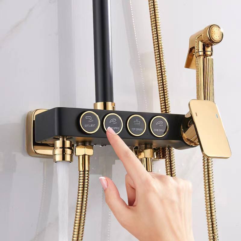 Bathtub Faucet Hot Cold Bathroom Tap Thermostatic Shower Set Square Bathroom Black Gold Shower Panels