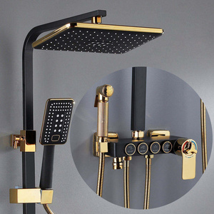 Bathtub Faucet Hot Cold Bathroom Tap Thermostatic Shower Set Square Bathroom Black Gold Shower Panels