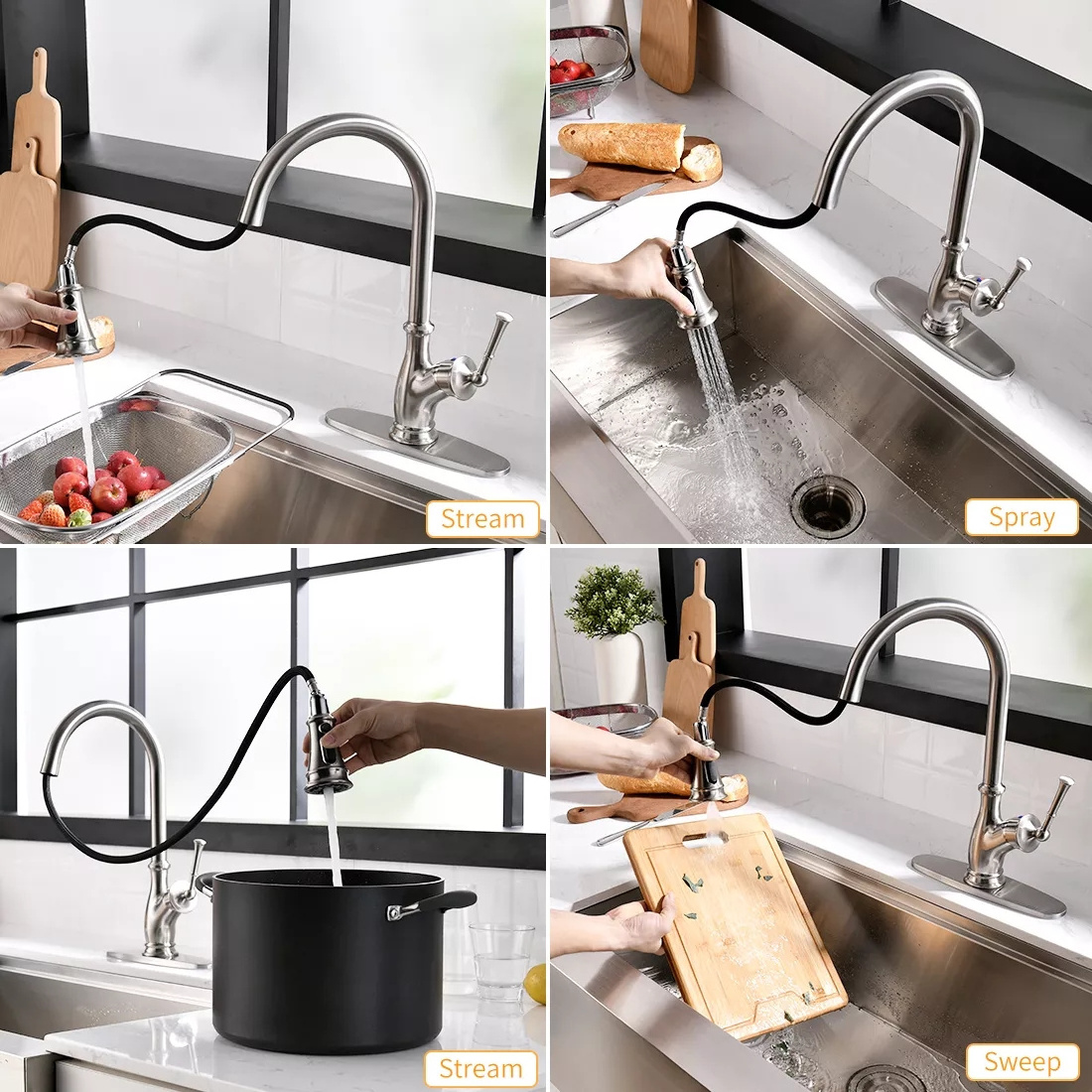 360 rotatable kitchen water tap sprayer dual function faucet mixer extender hot and cold pull down spring flexible faucet