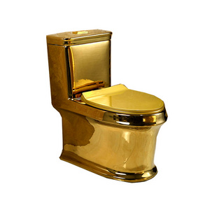 High End Luxury Gold China Sanitary Ware Siphonic S Trap Ceramic Bathroom Golden Wc One Piece Closestool Toilet