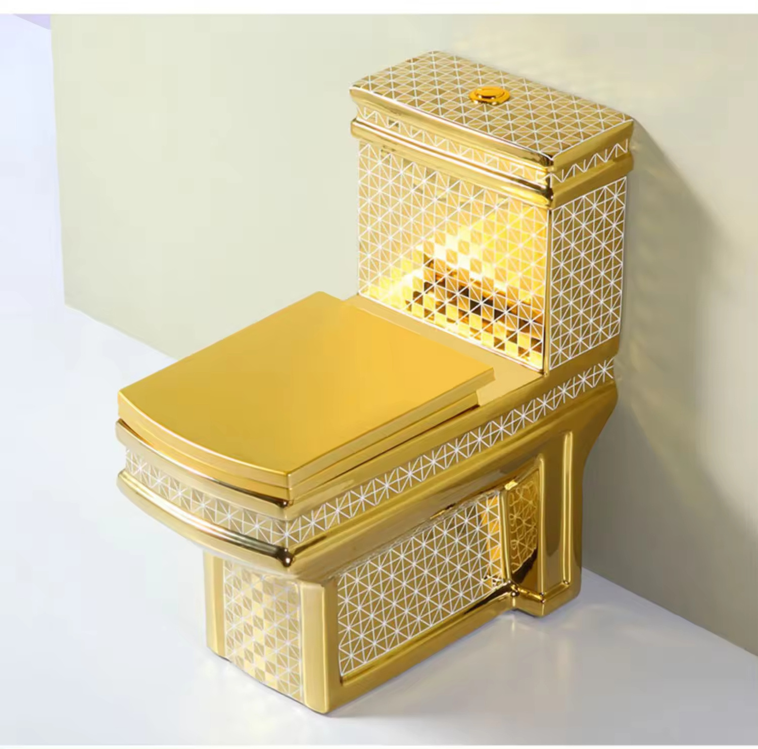 Luxurious Villa electroplated bathroom WC one piece ceramic gold pattern toilet  one piece gold bathroom toilet