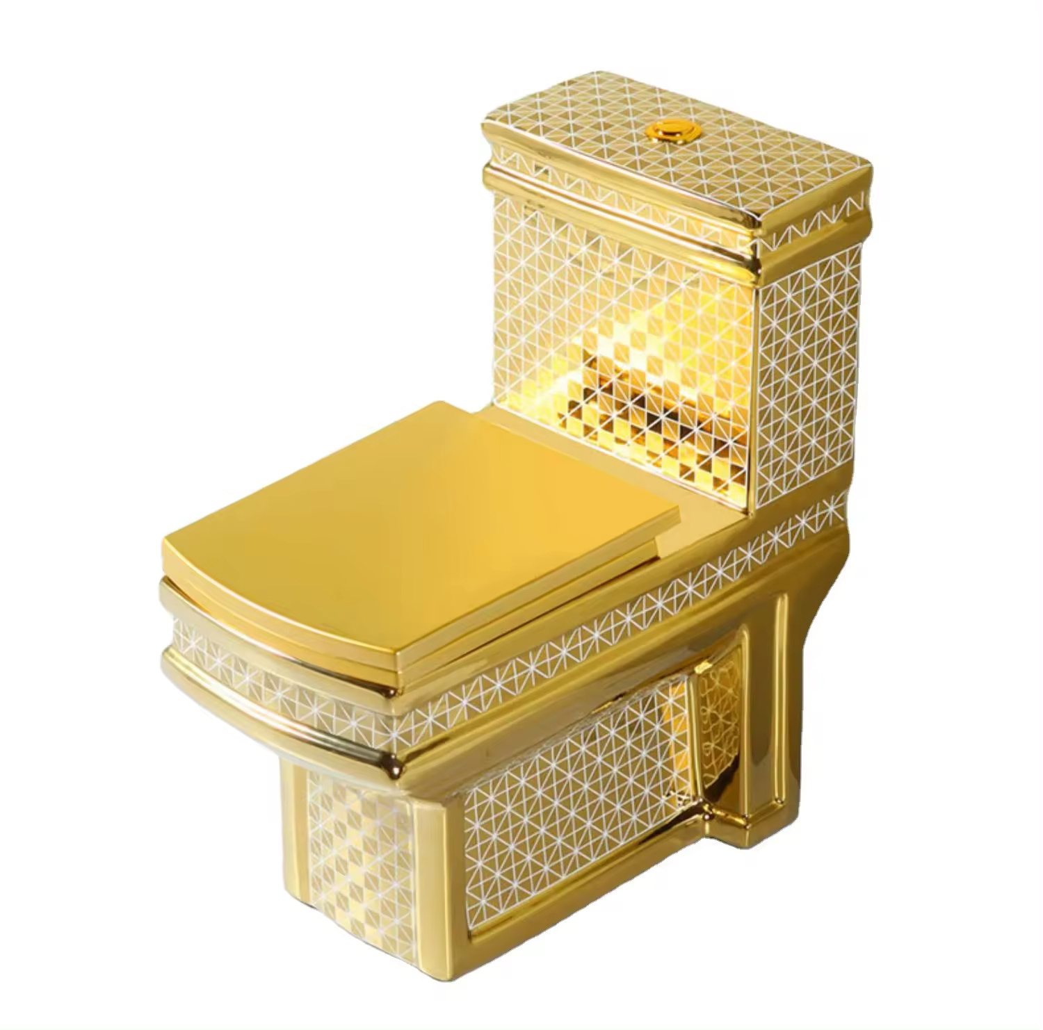 Luxurious Villa electroplated bathroom WC one piece ceramic gold pattern toilet  one piece gold bathroom toilet