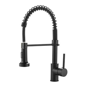 Matte Black Kitchen Faucets Commercial Solid Brass Single Handle Single Lever Pull Down Sprayer Spring Kitchen Sink Faucet