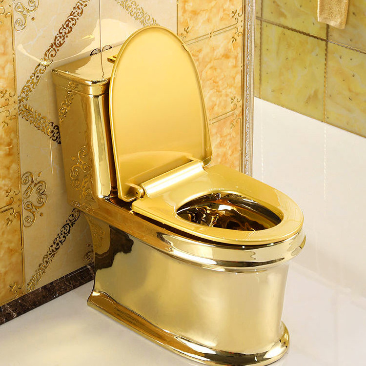 High End Luxury Gold China Sanitary Ware Siphonic S Trap Ceramic Bathroom Golden Wc One Piece Closestool Toilet