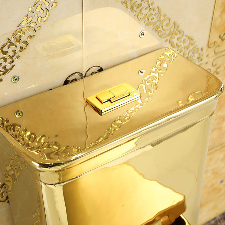 High End Luxury Gold China Sanitary Ware Siphonic S Trap Ceramic Bathroom Golden Wc One Piece Closestool Toilet