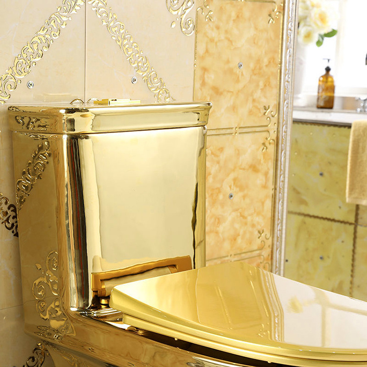 High End Luxury Gold China Sanitary Ware Siphonic S Trap Ceramic Bathroom Golden Wc One Piece Closestool Toilet