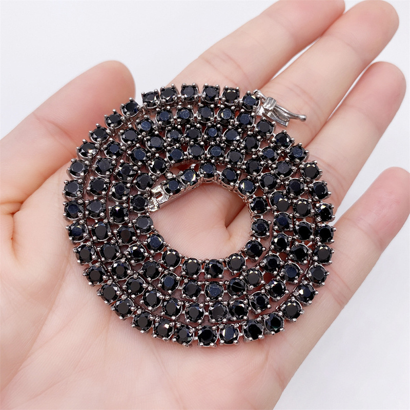 Blues OEM jewelry wholesale hip hop 4mm 6mm black zircon stainless steel tennis chain necklace for party jewelry