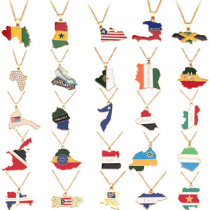 Blues RTS Hip Hop new arrival colorful enamel world country flag gold plated country map necklace for men jewelry