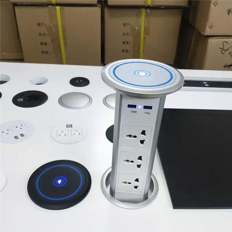 Customised power outlet pop-up socket desktop socket kitchen smart plug wifi with USB and wireless charging desktop power socket